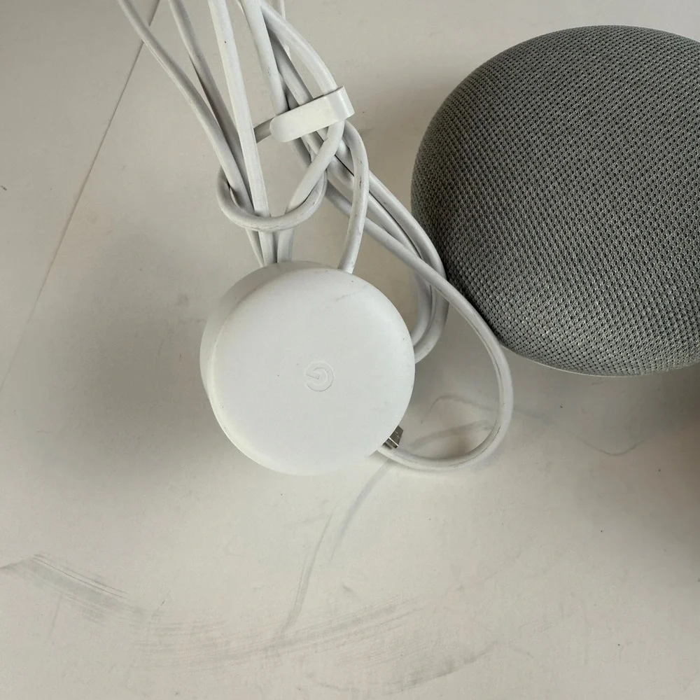 Google Home Mini Lot of 2 Smart Speakers Chalk Charcoal Wall Mount Charger